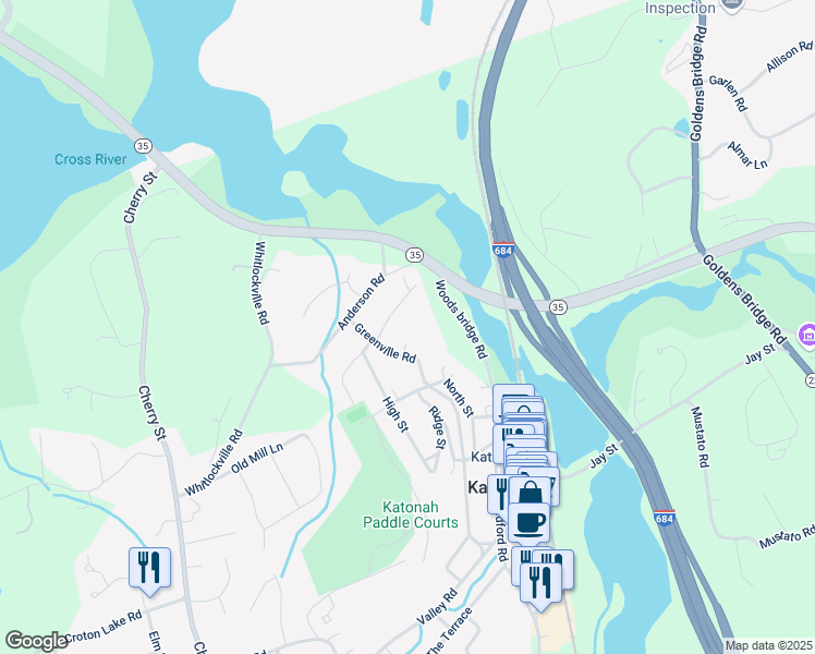 map of restaurants, bars, coffee shops, grocery stores, and more near 53E Greenville Road in Katonah