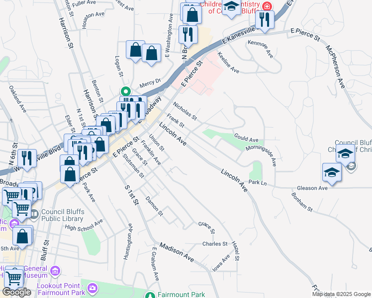 map of restaurants, bars, coffee shops, grocery stores, and more near 312 Lincoln Avenue in Council Bluffs