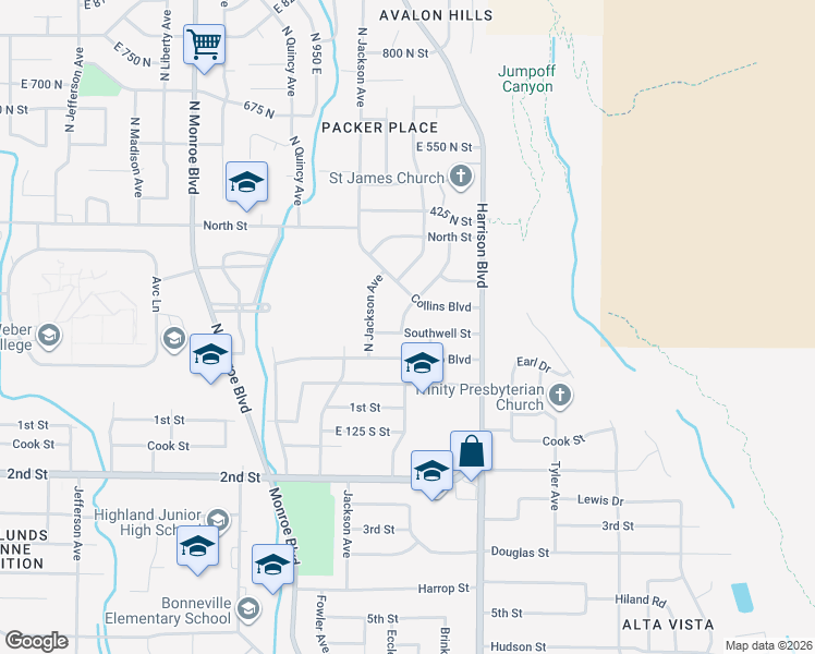 map of restaurants, bars, coffee shops, grocery stores, and more near 206 North Eccles Avenue in Ogden