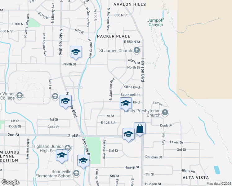 map of restaurants, bars, coffee shops, grocery stores, and more near 205 North Eccles Avenue in Ogden