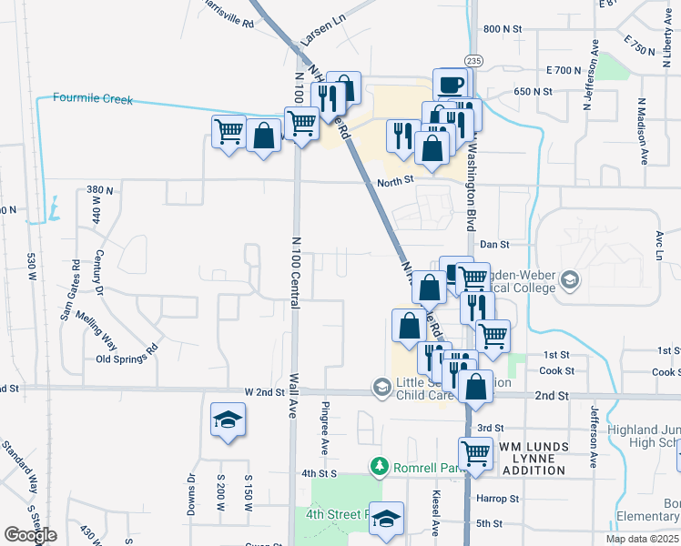 map of restaurants, bars, coffee shops, grocery stores, and more near 204 North 180 East Street in Ogden