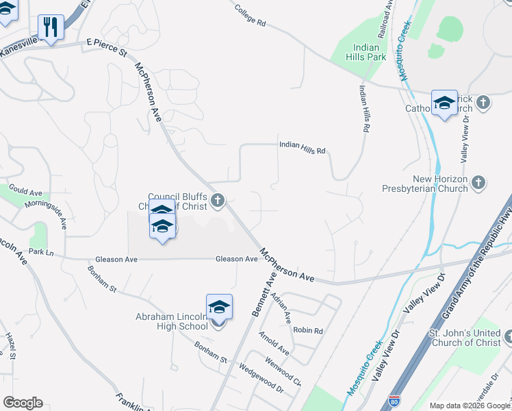 map of restaurants, bars, coffee shops, grocery stores, and more near 306 Carly Circle in Council Bluffs