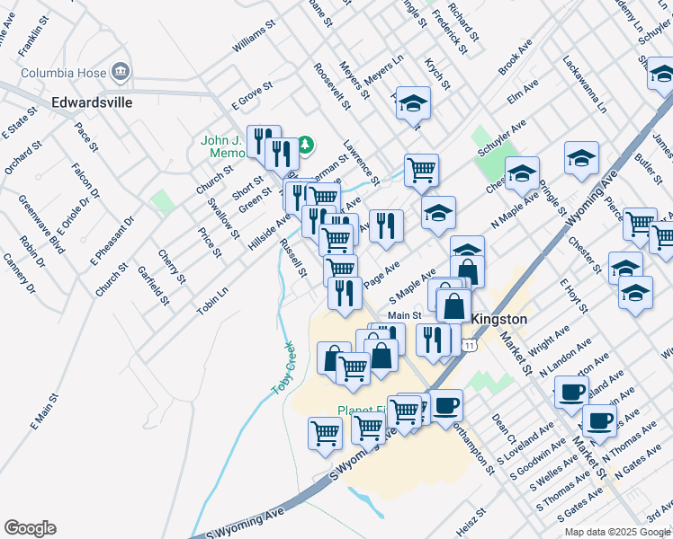 map of restaurants, bars, coffee shops, grocery stores, and more near 424 Main Street in Edwardsville