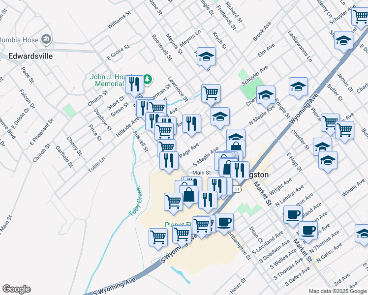 map of restaurants, bars, coffee shops, grocery stores, and more near 2-130 Page Avenue in Kingston