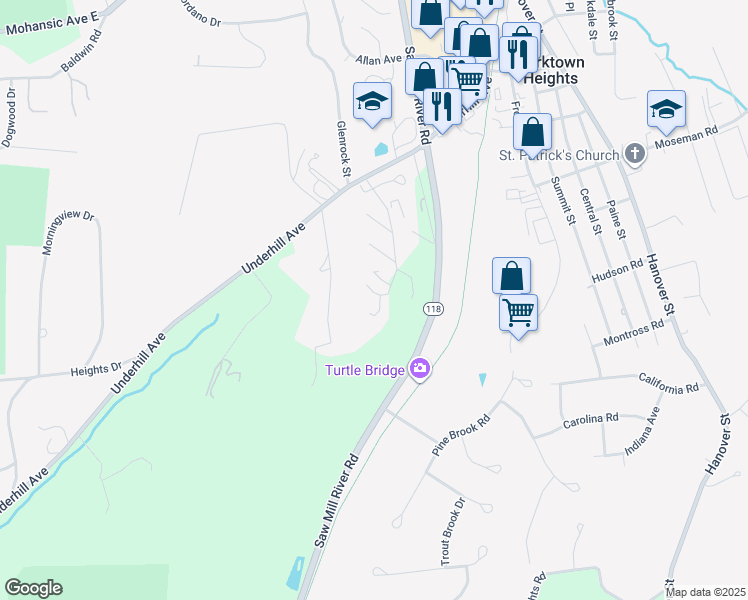 map of restaurants, bars, coffee shops, grocery stores, and more near 53 Scenic View Drive in Yorktown Heights