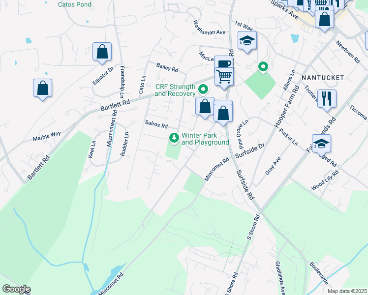 map of restaurants, bars, coffee shops, grocery stores, and more near 45 Essex Road in Nantucket