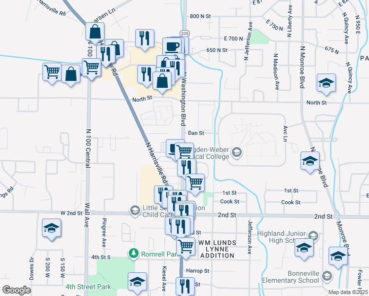 map of restaurants, bars, coffee shops, grocery stores, and more near 228 North Washington Boulevard in Ogden