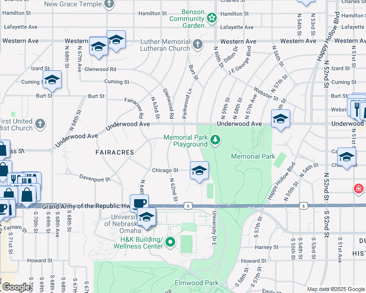map of restaurants, bars, coffee shops, grocery stores, and more near 430 North 61st Street in Omaha