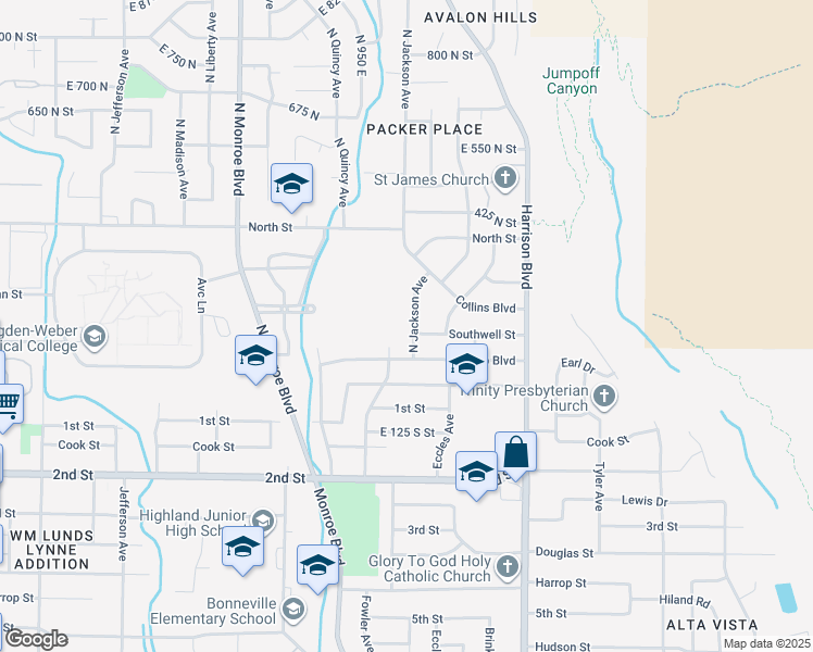 map of restaurants, bars, coffee shops, grocery stores, and more near 209 North Jackson Avenue in Ogden