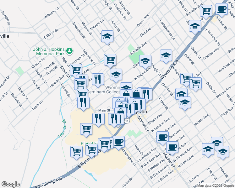 map of restaurants, bars, coffee shops, grocery stores, and more near 185 South Maple Avenue in Kingston
