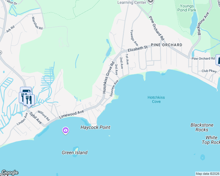 map of restaurants, bars, coffee shops, grocery stores, and more near 57 Seaview Avenue in Branford