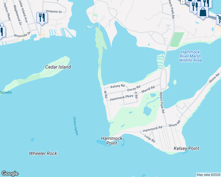map of restaurants, bars, coffee shops, grocery stores, and more near 26 Kelsey Road in Clinton