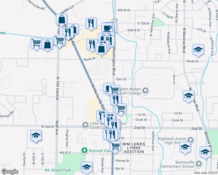 map of restaurants, bars, coffee shops, grocery stores, and more near 221 North Washington Boulevard in Ogden