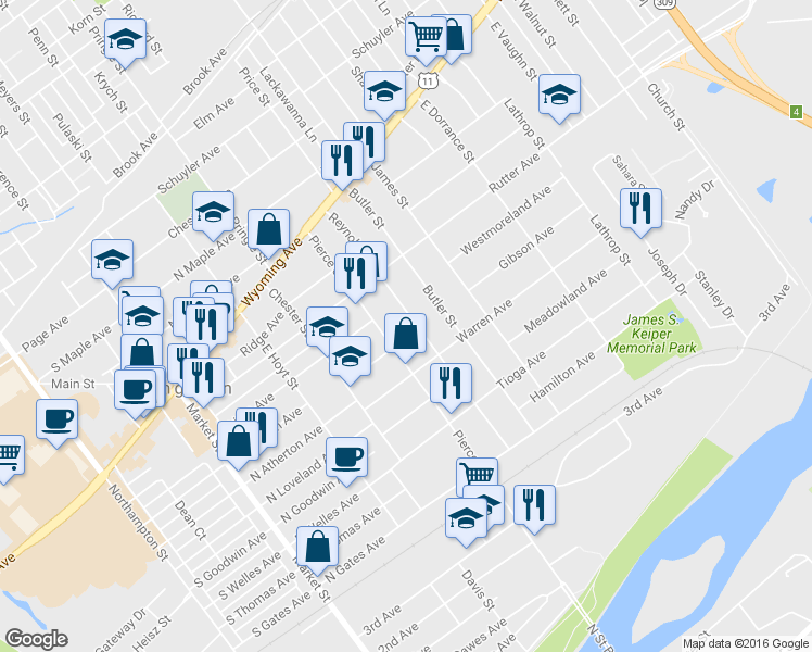 map of restaurants, bars, coffee shops, grocery stores, and more near 253 Reynolds Street in Kingston