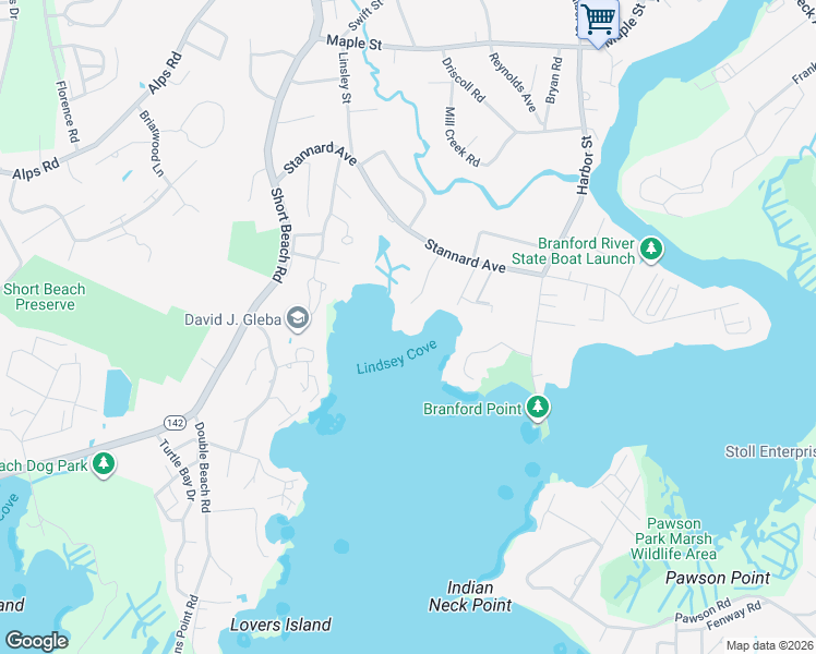 map of restaurants, bars, coffee shops, grocery stores, and more near 48 Castle Rock Street in Branford