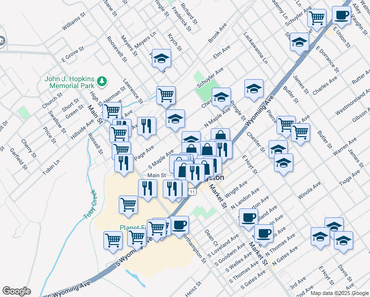 map of restaurants, bars, coffee shops, grocery stores, and more near 761-799 Market Street in Kingston