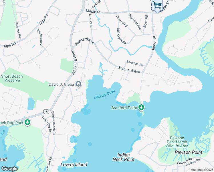 map of restaurants, bars, coffee shops, grocery stores, and more near 48 Castle Rock Street in Branford