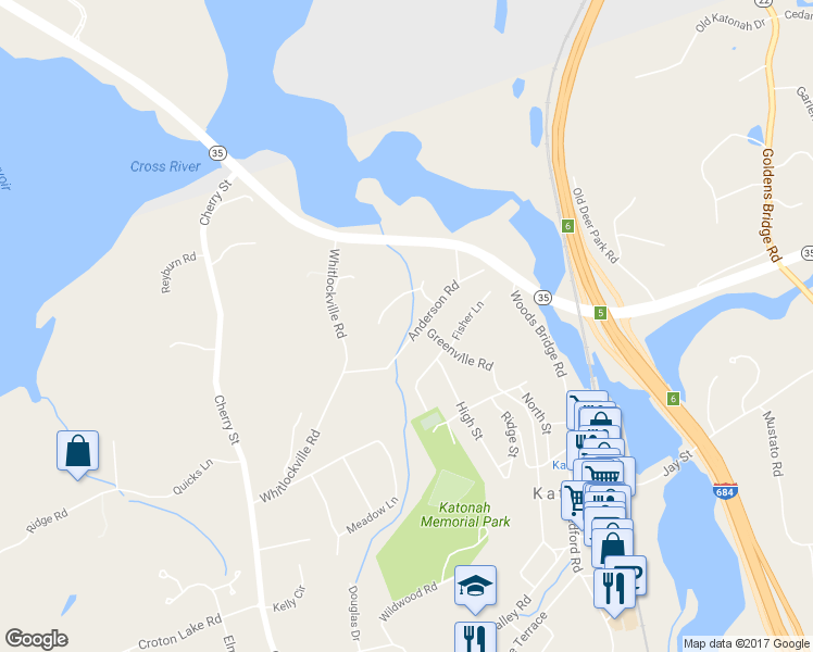 map of restaurants, bars, coffee shops, grocery stores, and more near 41 Anderson Road in Katonah
