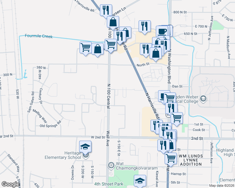 map of restaurants, bars, coffee shops, grocery stores, and more near 210 North 150 West Street in Ogden