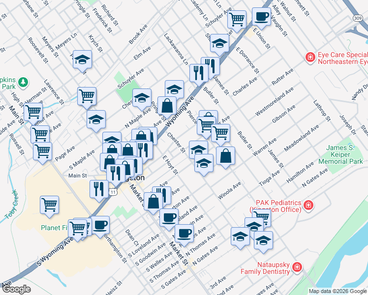 map of restaurants, bars, coffee shops, grocery stores, and more near 340 Rutter Avenue in Kingston