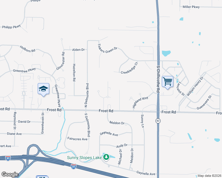 map of restaurants, bars, coffee shops, grocery stores, and more near 9981 Delores Drive in Streetsboro