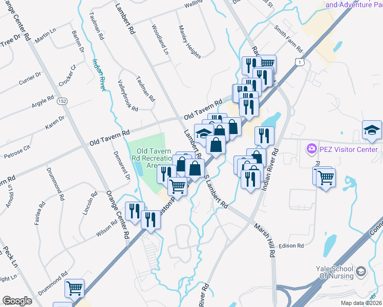 map of restaurants, bars, coffee shops, grocery stores, and more near 308 Lambert Road in Orange