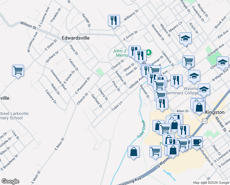 map of restaurants, bars, coffee shops, grocery stores, and more near 167 Hillside Avenue in Edwardsville
