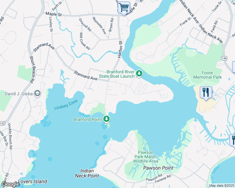 map of restaurants, bars, coffee shops, grocery stores, and more near 2 Esther Place in Branford