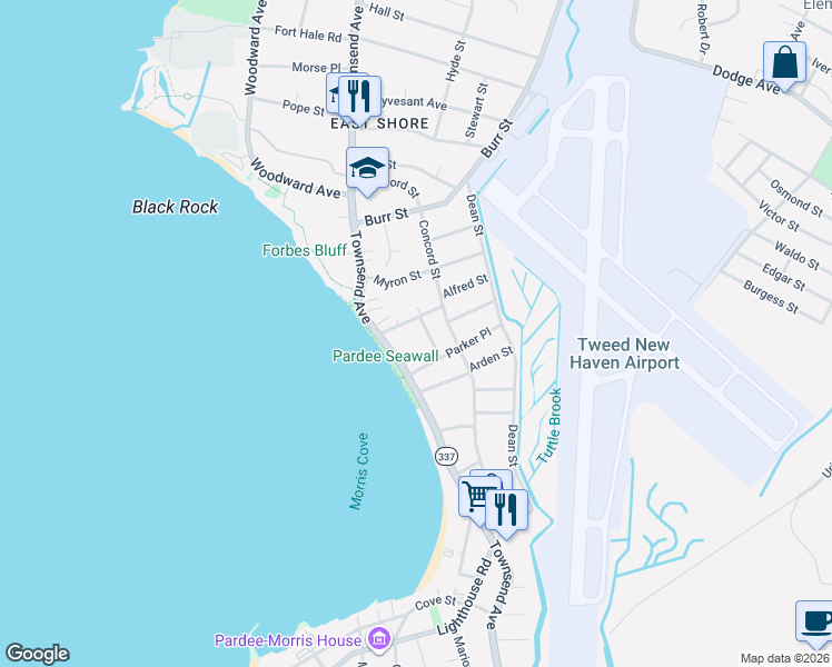 map of restaurants, bars, coffee shops, grocery stores, and more near 18 Mansion Street in New Haven