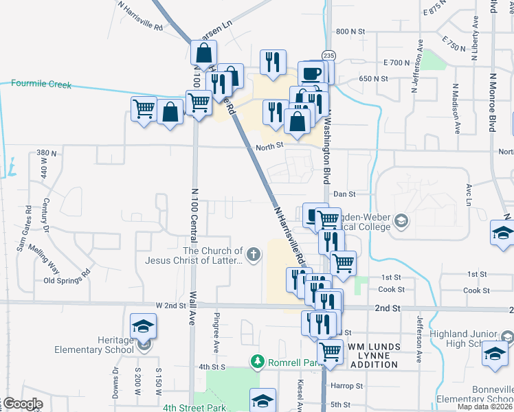map of restaurants, bars, coffee shops, grocery stores, and more near 207 North Harrisville Road in Ogden