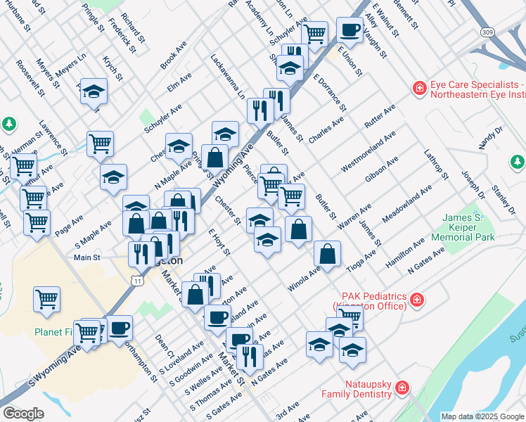 map of restaurants, bars, coffee shops, grocery stores, and more near 389 Rutter Avenue in Kingston