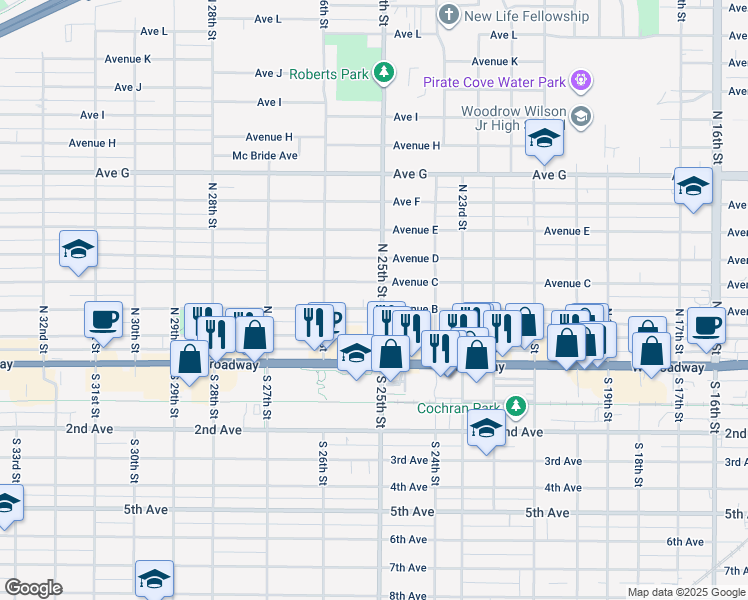 map of restaurants, bars, coffee shops, grocery stores, and more near 2447 Avenue B in Council Bluffs