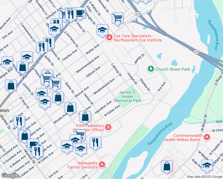 map of restaurants, bars, coffee shops, grocery stores, and more near 296 East Dorrance Street in Kingston