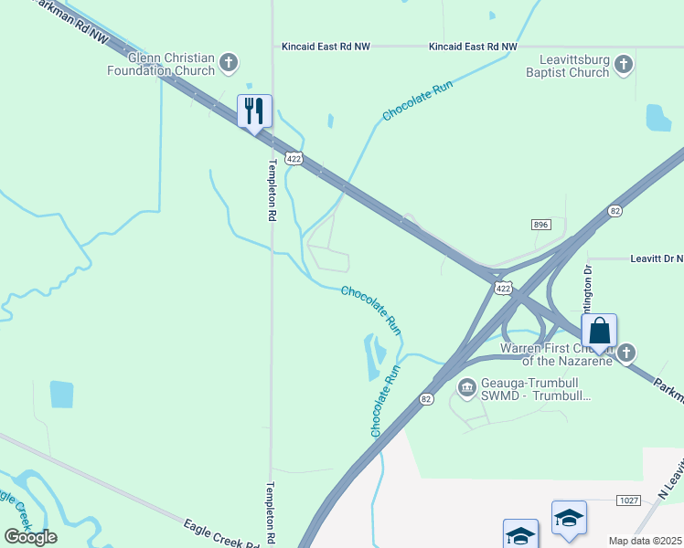 map of restaurants, bars, coffee shops, grocery stores, and more near 4929 Parkman Road Northwest in Warren