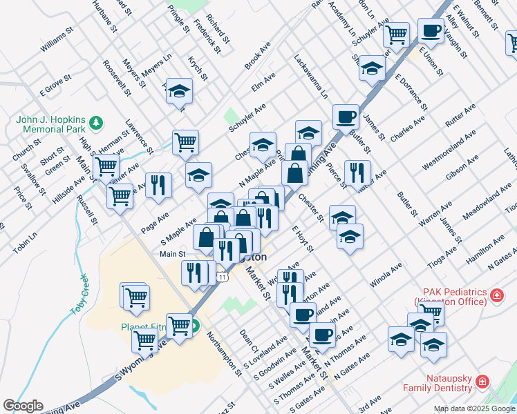 map of restaurants, bars, coffee shops, grocery stores, and more near 270-284 Wyoming Avenue in Kingston