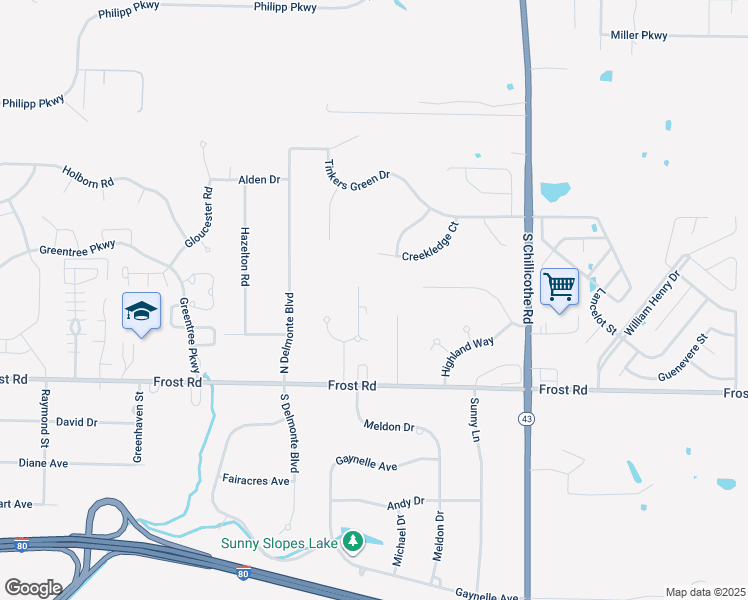 map of restaurants, bars, coffee shops, grocery stores, and more near 9981 Delores Drive in Streetsboro