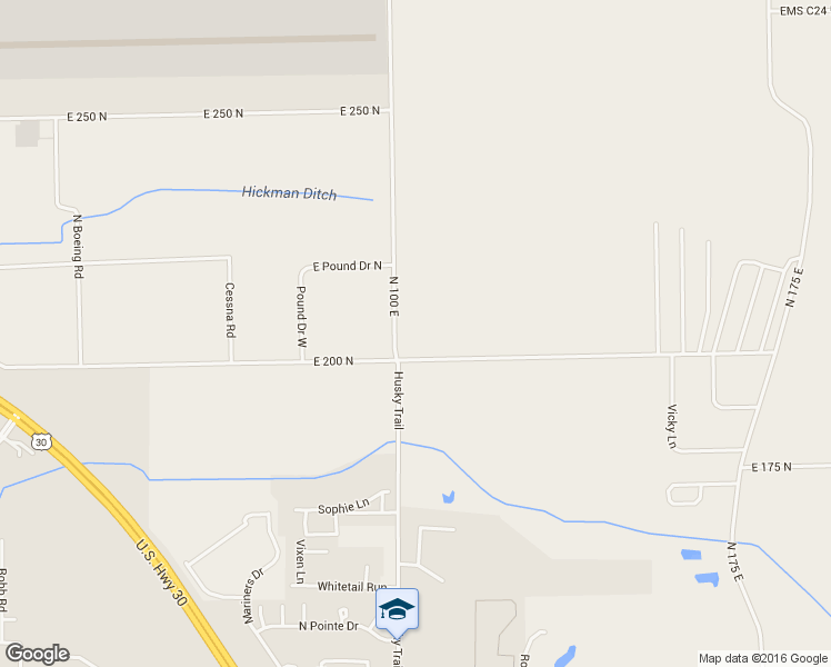 map of restaurants, bars, coffee shops, grocery stores, and more near 2066 North 100 East in Warsaw