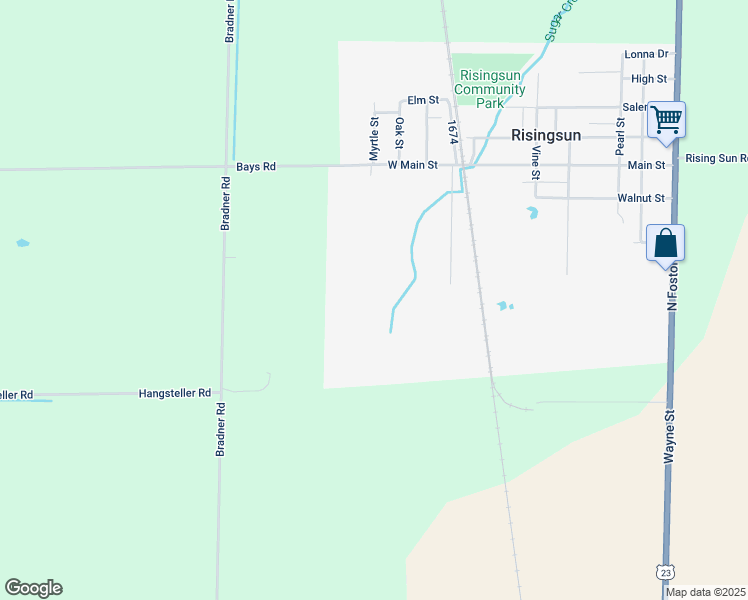 map of restaurants, bars, coffee shops, grocery stores, and more near in Risingsun