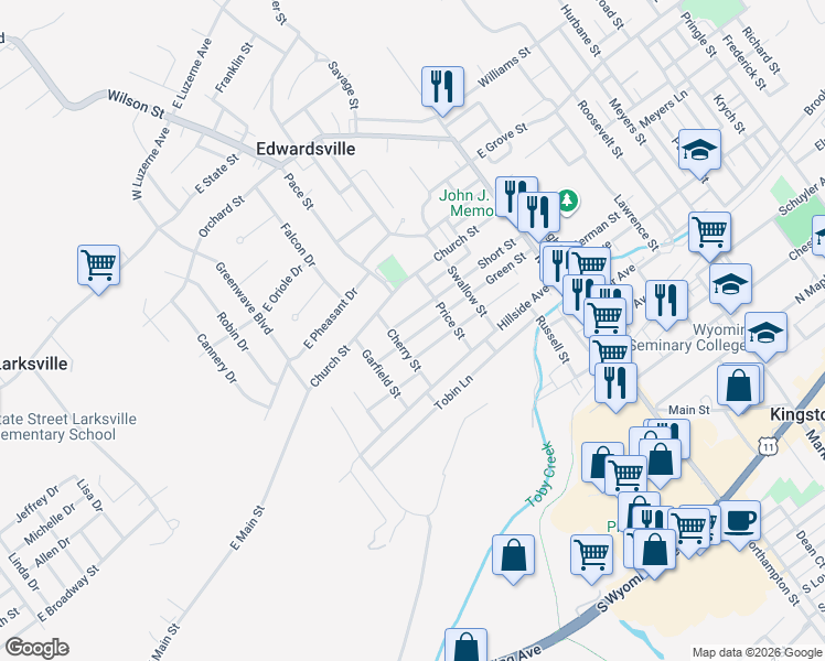map of restaurants, bars, coffee shops, grocery stores, and more near 211 Summit Street in Edwardsville