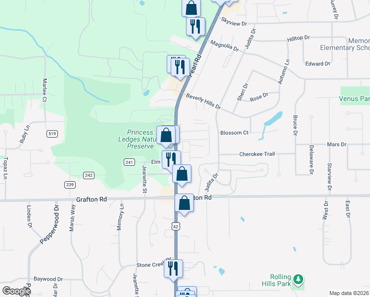 map of restaurants, bars, coffee shops, grocery stores, and more near 4262 Bennington Boulevard in Brunswick