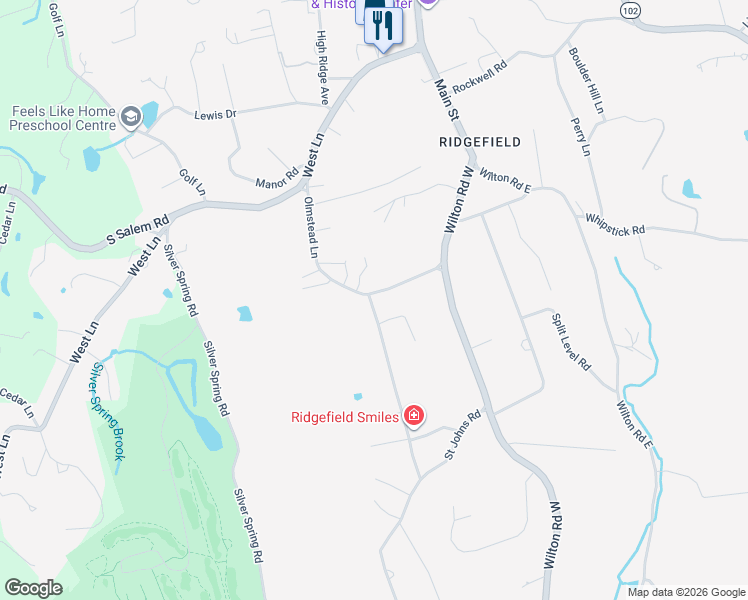 map of restaurants, bars, coffee shops, grocery stores, and more near 37 Olmstead Lane in Ridgefield