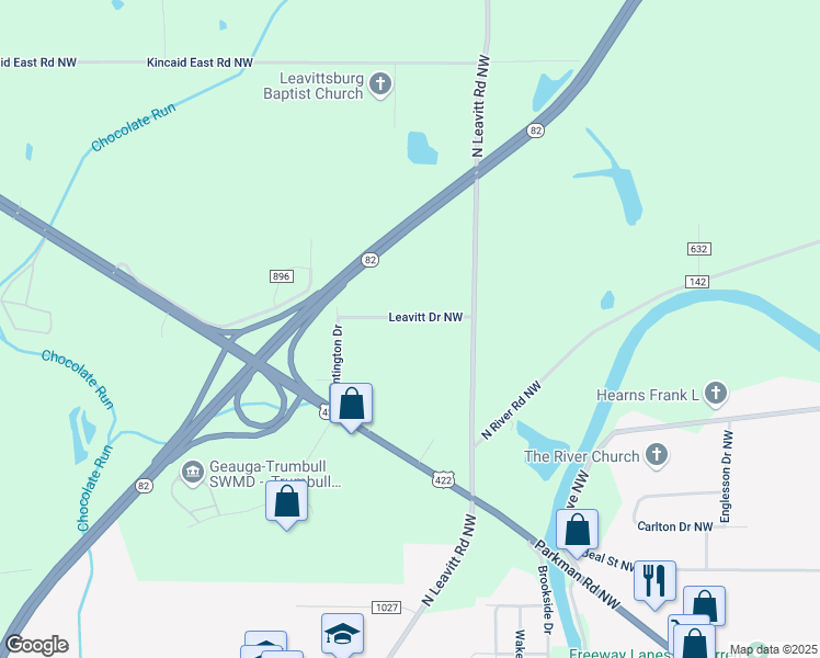 map of restaurants, bars, coffee shops, grocery stores, and more near 4155 Leavitt Drive Northwest in Warren