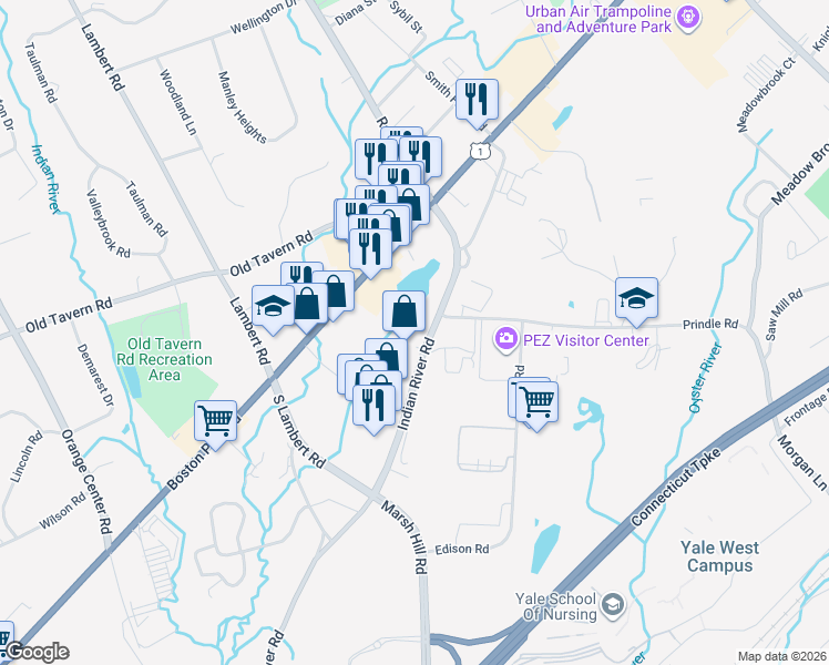 map of restaurants, bars, coffee shops, grocery stores, and more near 240 Indian River Road in Orange