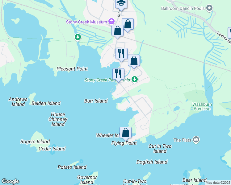 map of restaurants, bars, coffee shops, grocery stores, and more near 6 Indian Point Road in Branford