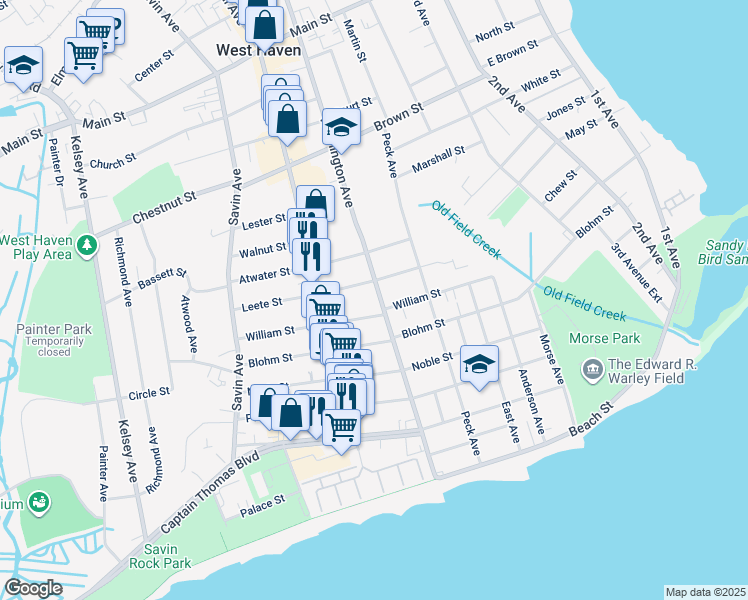 map of restaurants, bars, coffee shops, grocery stores, and more near 228 Washington Avenue in West Haven
