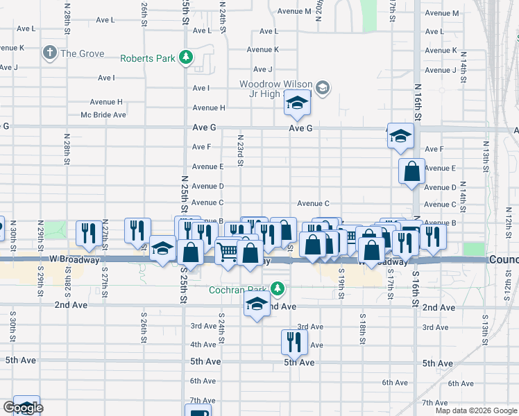 map of restaurants, bars, coffee shops, grocery stores, and more near 305 North 22nd Street in Council Bluffs