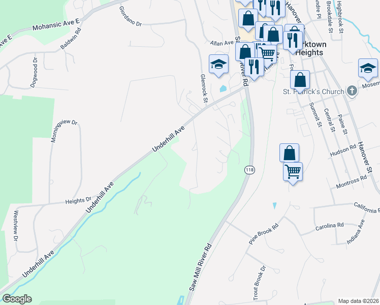 map of restaurants, bars, coffee shops, grocery stores, and more near 503 Underhill Avenue in Yorktown Heights