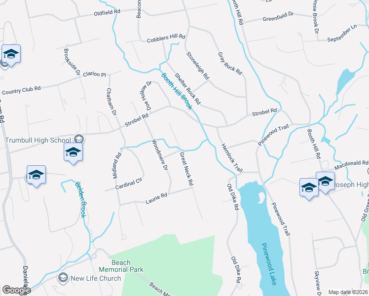 map of restaurants, bars, coffee shops, grocery stores, and more near 19 Great Neck Road in Trumbull