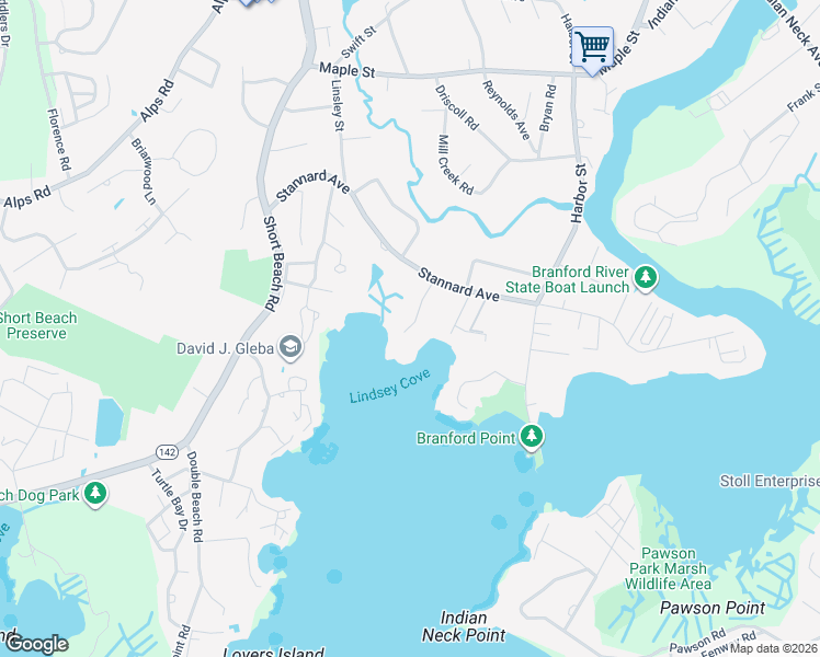map of restaurants, bars, coffee shops, grocery stores, and more near 48 Castle Rock Street in Branford