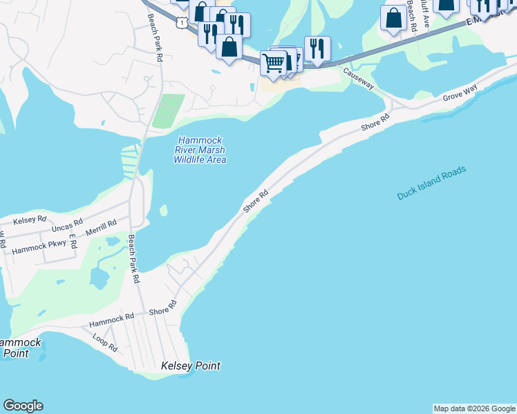 map of restaurants, bars, coffee shops, grocery stores, and more near 81 Shore Road in Clinton
